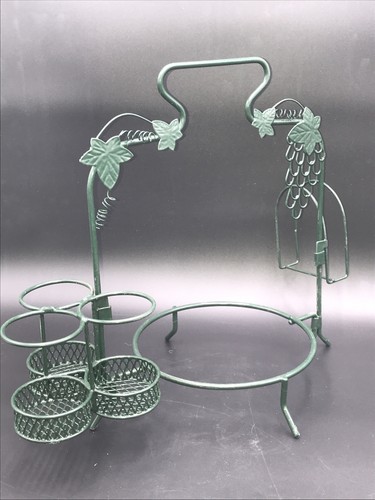 Green Epoxy Wire Patio Table Plate Napkin Utensil Organizer Caddy