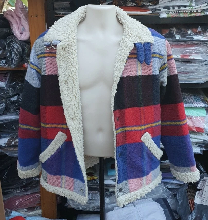 FW17 Supreme Plaid Shearling Bomber Jacket Coat size S small fleece