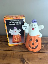 Vintage Kmart Halloween Tea Light Candle Holder Ghost Pumpkin Frite Nite  90s