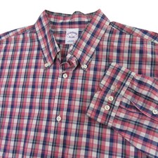 Brooks Brothers Mens Button Down Shirt XL Pink Blue Plaid Long Sleeve
