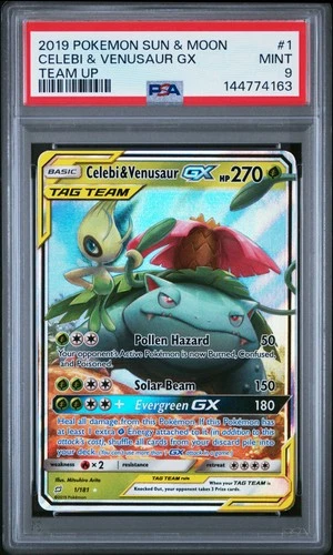 2019 POKEMON SUN & MOON TEAM UP #1 CELEBI & VENUSAUR GX PSA 9