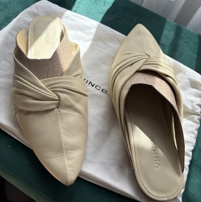 Vince Crenne Leather Mules Slip On Shoes Pale yellow Size 8.5 Pre-Loved