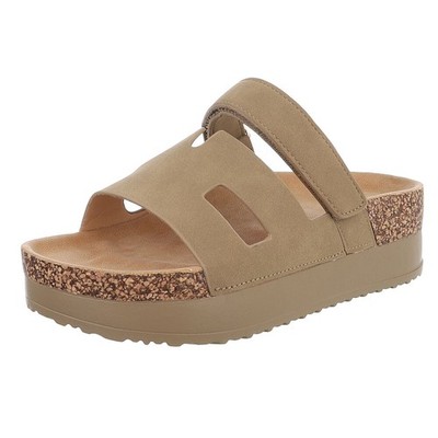 Ladies Open Heel Hook and Loop Mules Ital Design 1247 in Tan