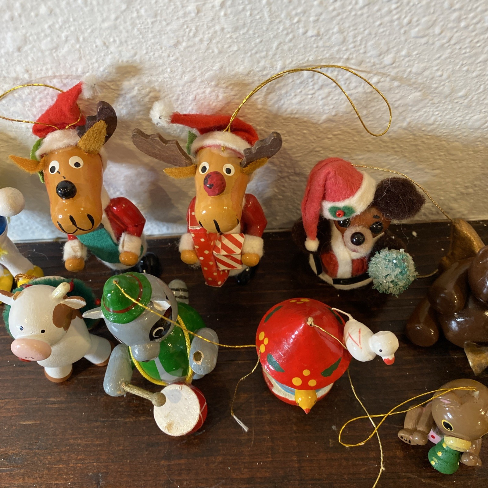 Lot Of  13 Various Wooden Christmas Ornaments Various Figures Some  Vintage