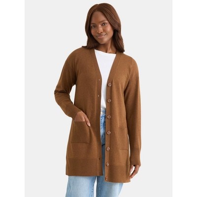 TIME & TRU Classic Cardigan Sweater Size 3XL Warm Coffee Brown Button Front NWT
