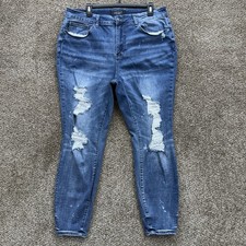 Judy Blue Skinny Fit Jeans Women's Size 18W Distressed Blue Stretch Denim