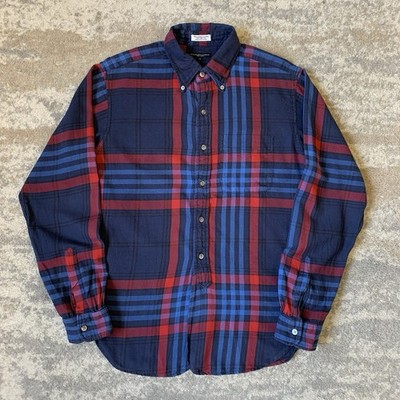 Engineered Garments kariertes Flanell Button-Down Arbeitshemd marineblau rot Small Herren USA