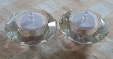 Image of 2 New Faceted Glass Tealight Holders & LED Tealights