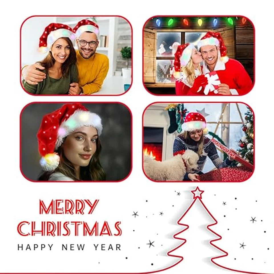 Pack de 2 Sombreros de Papá Noel Iluminados para Adultos Sombreros de Terciopelo para Fiesta de Año Nuevo Foto 4 de 4