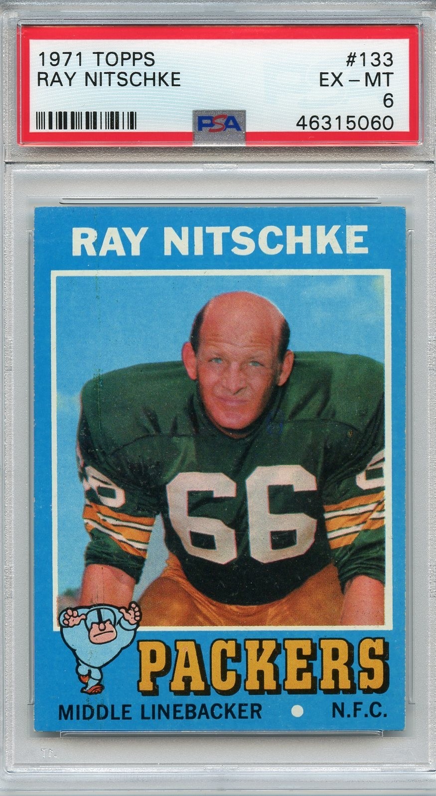 1971 Topps Football Ray Nitschke #133 Green Bay Packers PSA 6 EX-MT