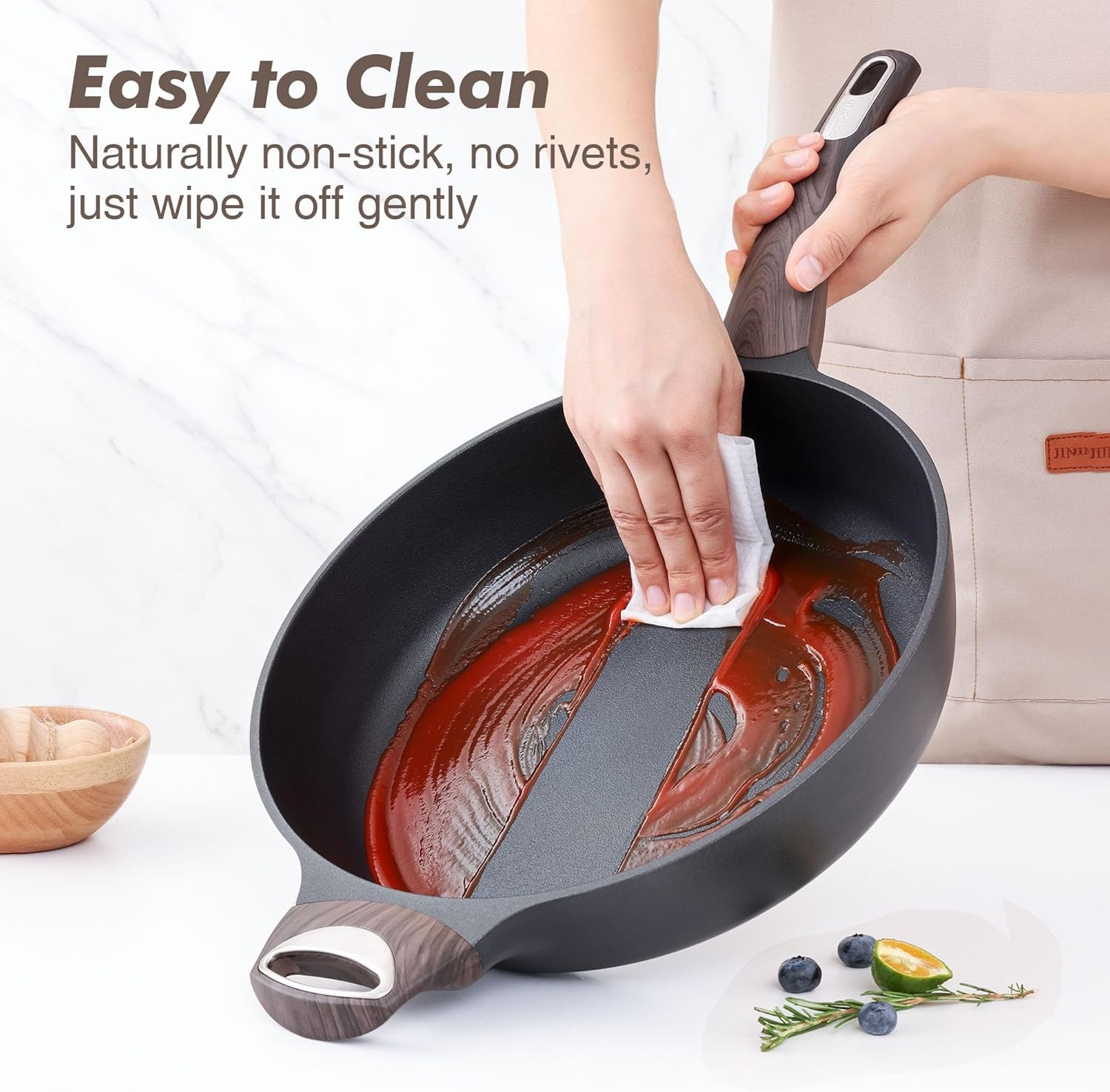 Nonstick Frying Pan Skillet Lid 12 Inch Large Deep Frying Pan 5 Qt Stick Saute