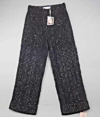 Self-Portrait Trousers Womens UK 10 Black Sequin Lace Sheer Wide Leg BNWT Party