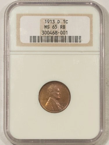 1913-D LINCOLN CENT - NGC MS-65 RB