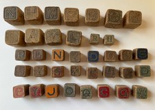37 Antique Wooden Blocks Alphabet-Pictures 1920s 1930s 