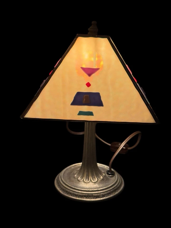 Tiffany Style Glass Overlay Stained 10” Desk/Table Lamp Geometric Shapes Modern - Image 2 of 4