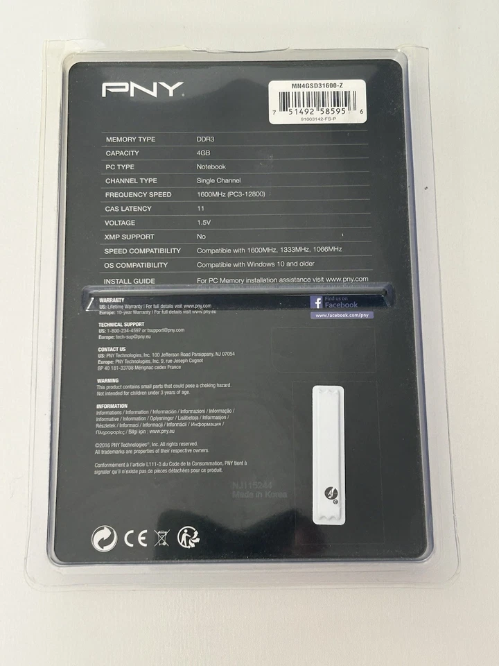 PNY 4GB DDR3 1600MHz 1333 MHz 1066 MHz PC3-12800 Laptop Memory MN4GSD31600-Z - Image 3 of 4