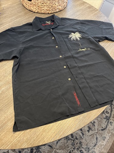 Bamboo Cay Shirt Men’s XL Black Bamboo Embroidered Hawaiian Aloha Casual