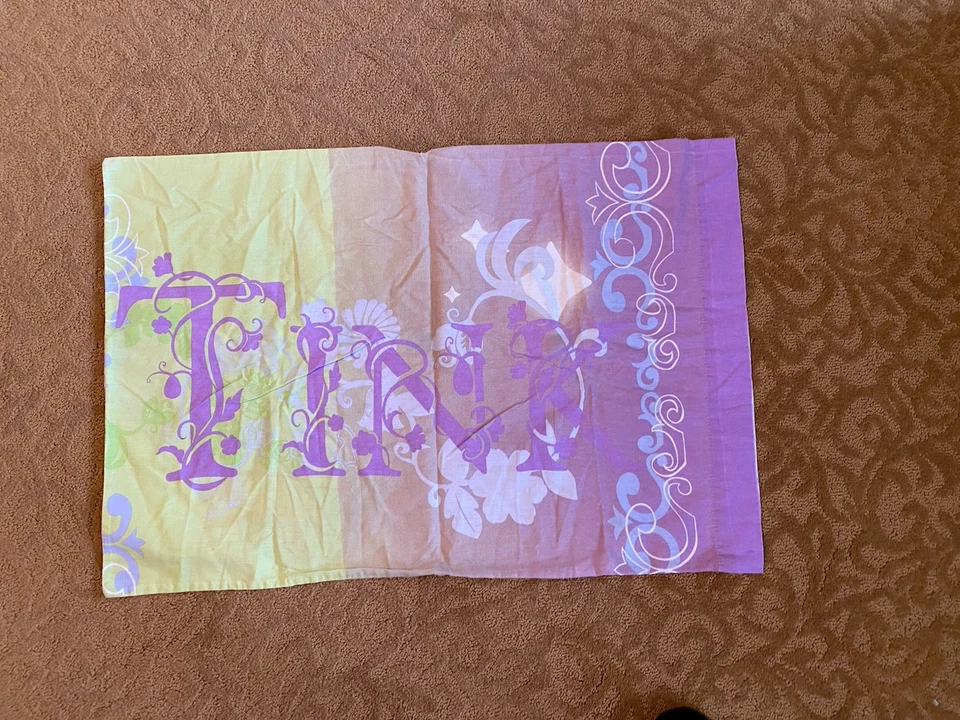 Vtg Tinker Bell Twin Sheet Set Purple Lavender Flat Fitted And Pillowcase - Image 3 of 4