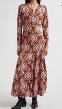 New Farm Rio Women Pineapple Jewelry Front Zip Midi Dress Scarf Medium Boho $239