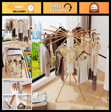 Collapsible Tripod Clothes Drying Rack - 16 Wooden Poles, Floor Standing, Foldab