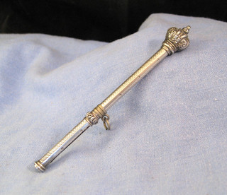 ANTIQUE VICTORIAN PROPELLING MECHANICAL SILVER PENCIL FIGURAL ROYAL SCEPTRE