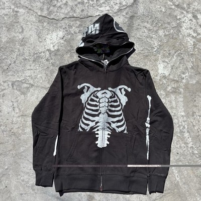 BAPE Skeleton Shark Heavy Washed Cropped Fit Full Zip Hoodie Size L Unisex