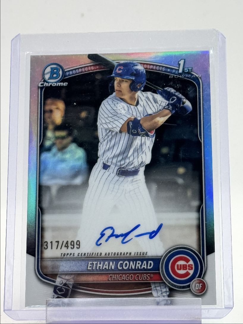 ETHAN CONRAD 2025 BOWMAN CHROME DRAFT 1ST REFRACTOR CUBS AUTO /499 Q5451
