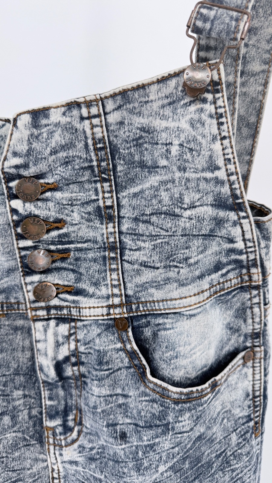 VIP Acid Wash Denim Overalls Women M Y2K 90s Grunge Stretch Slim Fit Jumper image 4