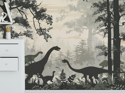 Extra Large Wall Mural ~ Jurassic Dinosaur Wall Sticker Wallpaper , Mist Forest