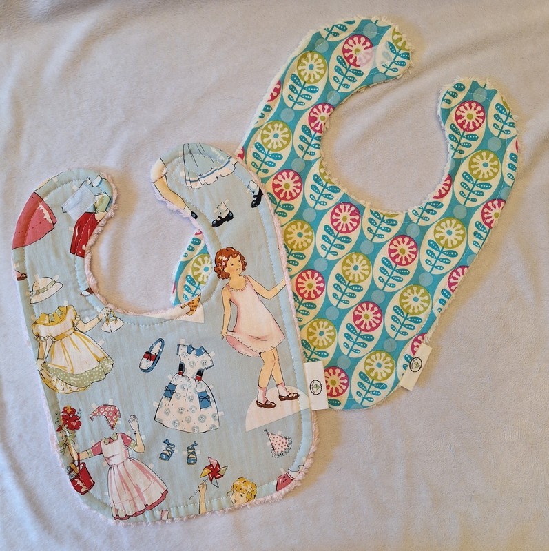 Set/2 Boutique Baby Toddler Chenille Bibs - Paper Dolls And Flowers