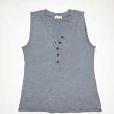 LOFT Striped Henley Tank Top Large Navy White Nautical Preppy Coastal Basics