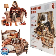 CraftBloom 20 Sheets Reading Time Ephemera Sticker Book for Journaling Suppli