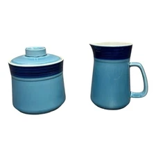 VINTAGE MIKASA Terra Stone AZURE 7401 Creamer & Lidded Sugar Set Japan 70s MCM
