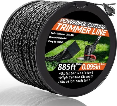 885ft 0.095'' for Black Diamond Trimmer Line Heavy Duty Professional Twisted Weed