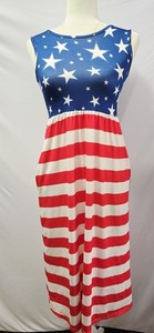 Youth M American Flag Dress Red White Blue Maxi Dress Patriotic Stars & Stripes