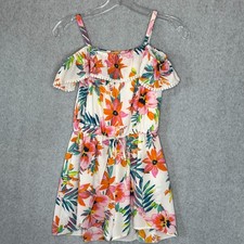 Lilt Big Girls 12 Tropical White Pink Floral Print Romper Cold Shoulder Vacation