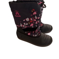 Kamik Girls Black Pink Floral Waterproof Insulated Winter Snow Boots Size 7