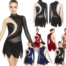 US Womens Ballet Jumpsuit Figure Skating Party Leotard Ballroom Stage Bodysuit