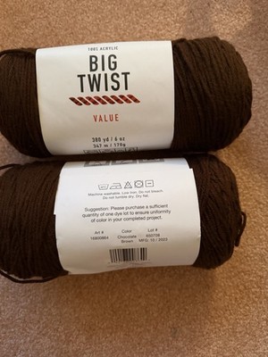 Big Twist Value Chocolate Brown Acrylic Yarn Skeins 6 oz, Lot of 2