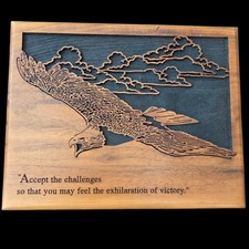 Laser Engraved Soaring Eagle 8x10 Wood Wall Decor"Accept the Challenges...