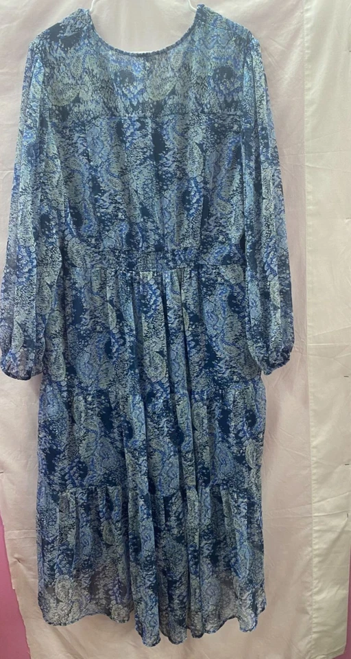 Joie Blue Women's Size XXL Flowy Long Sleeve Maxi Dress - Image 2 of 4
