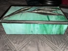 VTG Stained Glass Jewelry Trinket Box Tiffany Style Jewelry Mirror Inserts8.25”
