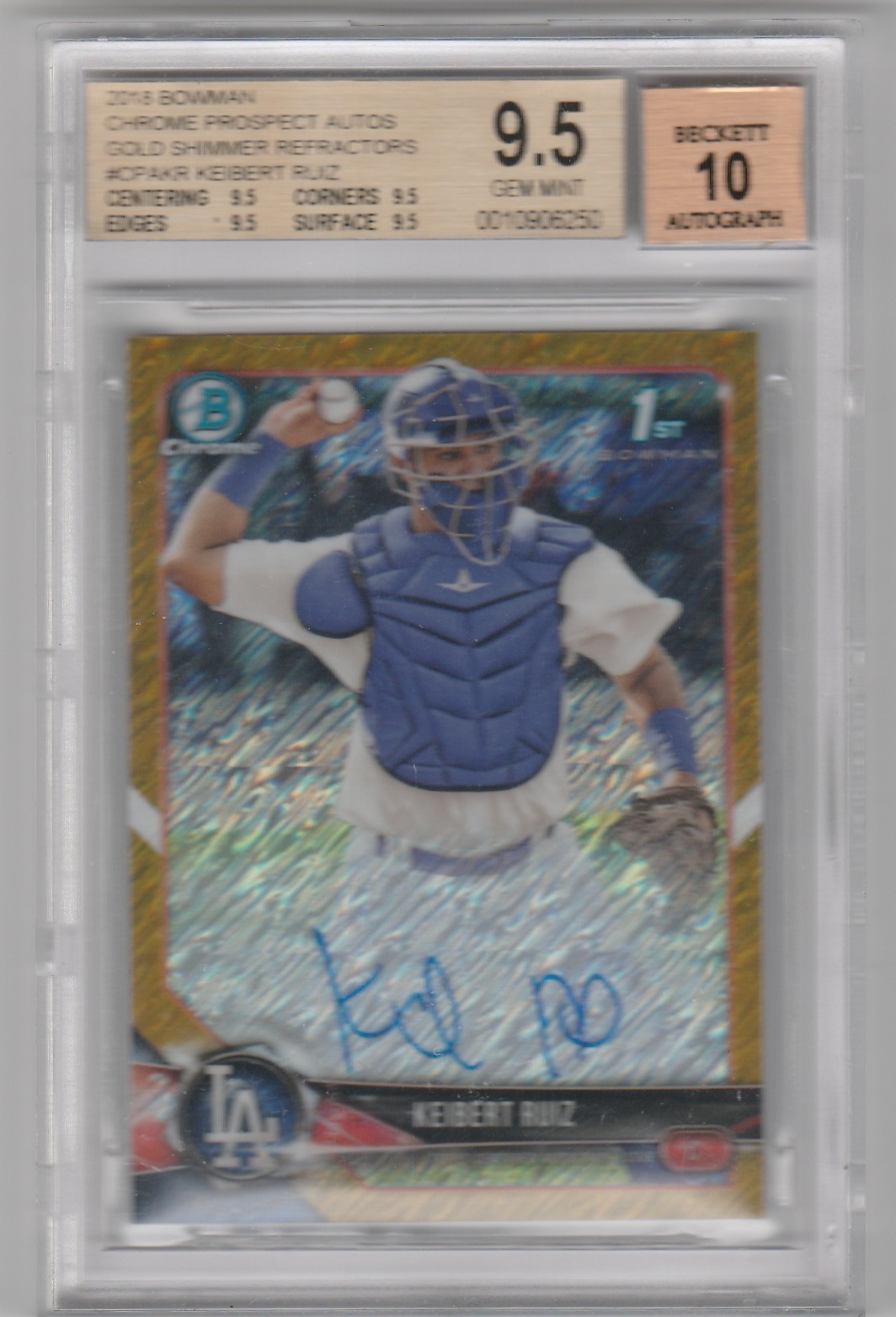Bgs 9.5 Gem 10 Auto 2018 Bowman Chrome Gold Shimmer Refractor Keibert Ruiz #1/50