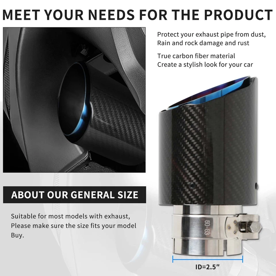 2.5" Inlet 3.5" Outlet Carbon Fiber Muffler Exhaust Tip For Toyota Tacoma 4X4 - Image 3 of 4