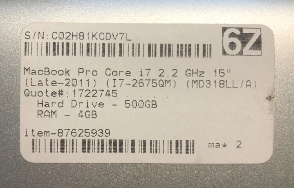 Apple MacBook Pro 15-inch- MD318LL/A(2011) - Image 2 of 4