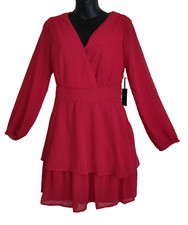 NWT Red Textured Dress SZ L JAPNA FLOWY Chiffon Cruise BOHO Swing Ruffle Large