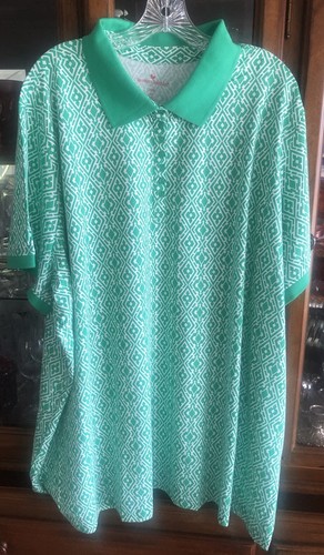 WOMAN WITHIN Women Plus 4X Polo Shirt Cotton S/S Geometric Greens & White￼ NEW - Bild 11 von 16