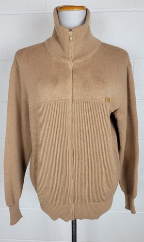 Vtg Ellevi Brown Wool Blend Zip Front Sweater Elbow Patches Italy Legge 883 M/L