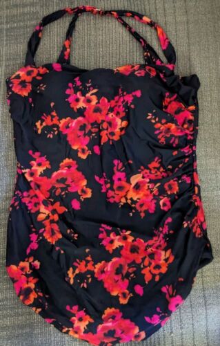NWT Womens One Piece Swimsuit 4XL Meet.Curve Plus Black Floral Print Ruched Side