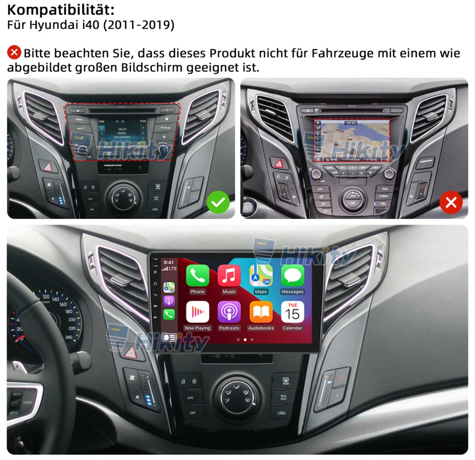 Carplay Android 13 Radio Für Hyundai i40 2011-2019 mit GPS NAVI RDS BT FM Kamera - Bild 2 von 4